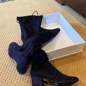 Navy suede over knee boots